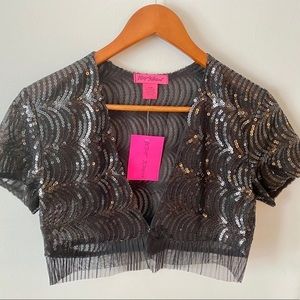Betsey Johnson Black Formal Sequin Lace Bolero S/M